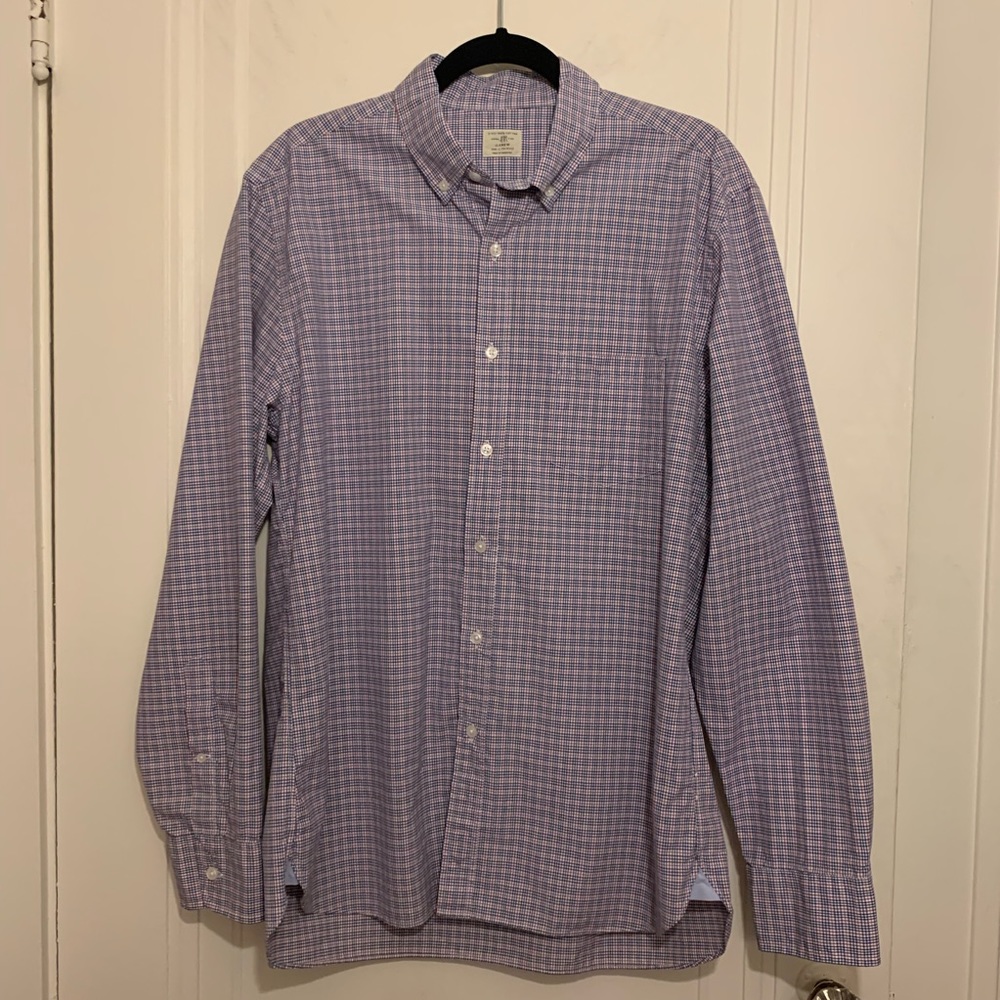 J crew men’s button down size large blue white red